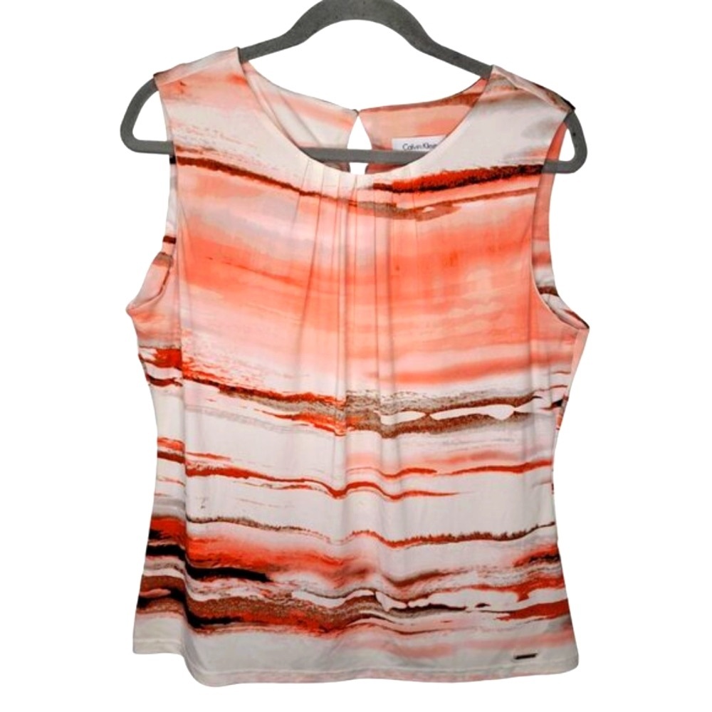 Calvin Klein Coral & White Striped Sleeveless Camisole